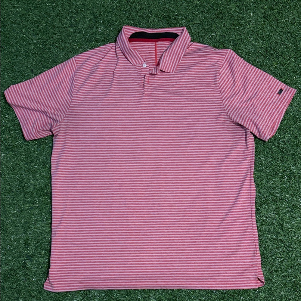 Nike TW golf Red and White Striped Polo Shirt